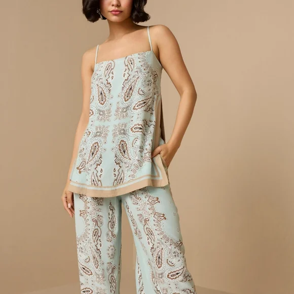 Hemant & Nandita Paisley Aqua Blue  Green Slit Top NWT Sz XS - Picture 12 of 14